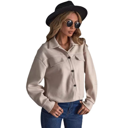 Manteau court en laine de couleur pure,